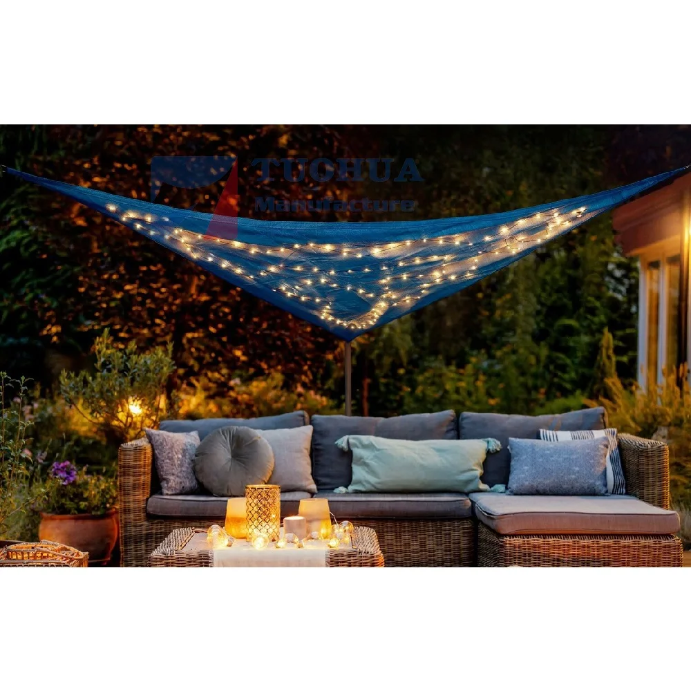 professional factory design romantic and beautiful Patio Outdoor Garden LED light HDPE shade sail