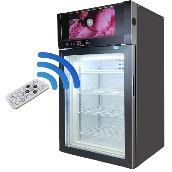 remote system small 3 layers portable mini ice cream display freezer refrigerator pepsi beverage, beverage with screen static