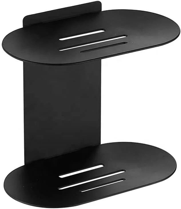 Bathroom Soap Dish Self Draining Matte Black Stainless Steel Adhesive Bathroom Accessories Double-Layer Bar Soap Holder