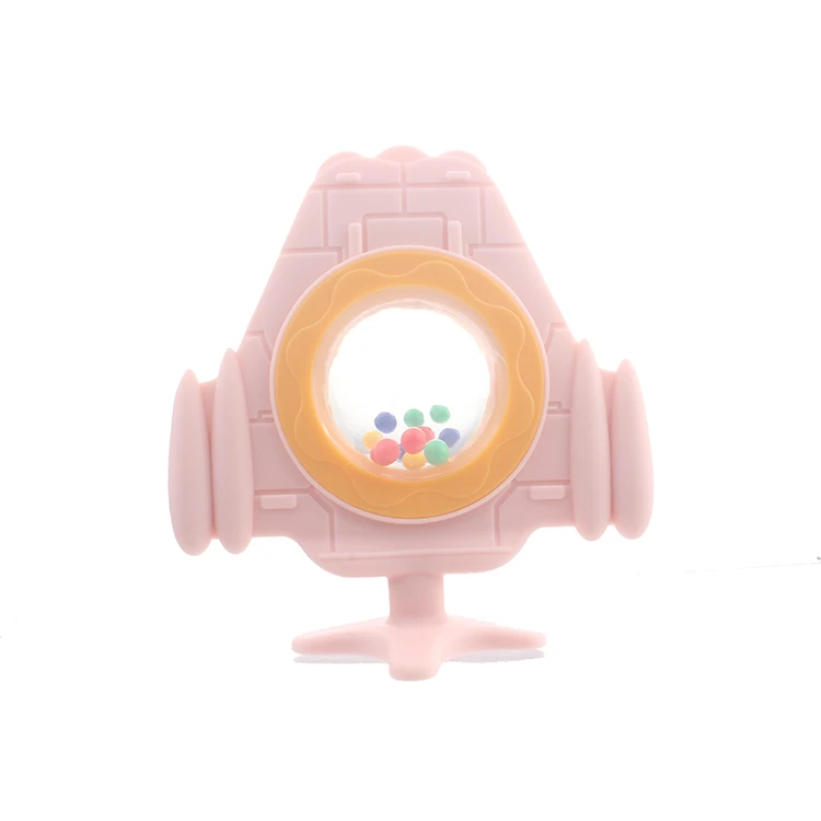 Baby Pacifier Clip Newborn Teether Rocket Shape Rattle Infant Training  Soft Silicone  Teether Baby