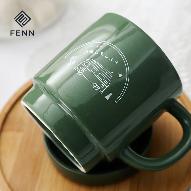 Высококачественная креативная зеленая чайная чашка фарфоровая керамическая кофейная кружка с крышкой для воды кемпинга настраиваемый логотип