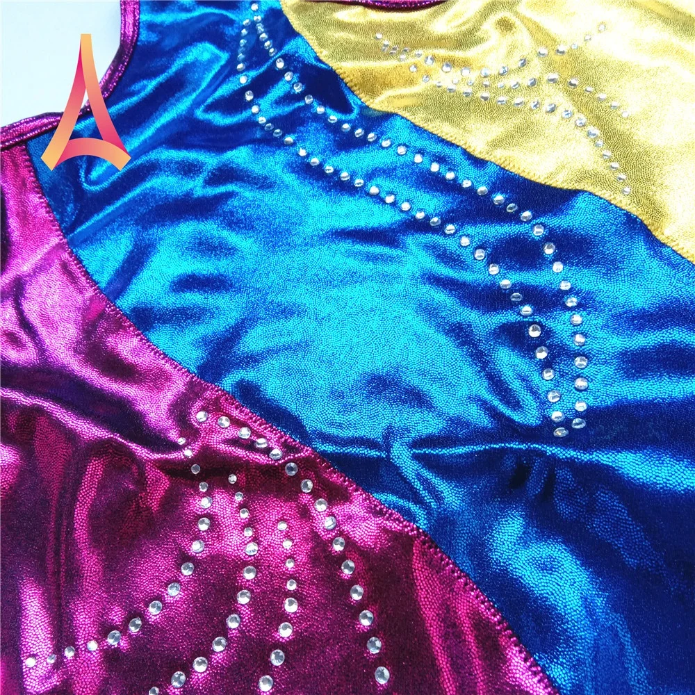 Classic Scoop Leotards for Girls Gymnastics Shiny Colorful  Applique Rhythmic Gymnastics Leotards Professional Supplier