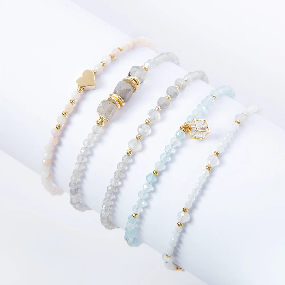 Bestone Hot Sale 2.5mm Natural Moonstone Beaded Bracelet Gemstone Beads Bracelet for Women and Girls