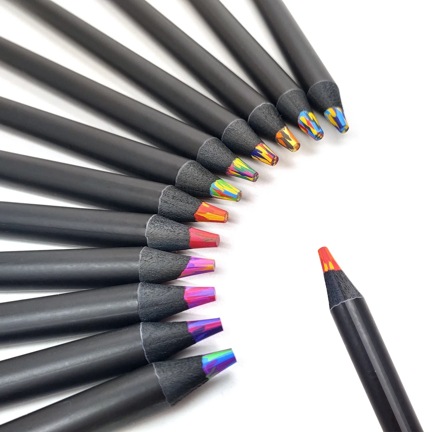 Wholesale 7 Inch Art Colored Pencils 12 Color Rainbow Pencil for Children Painting Black Wooden Jubmo Pencil