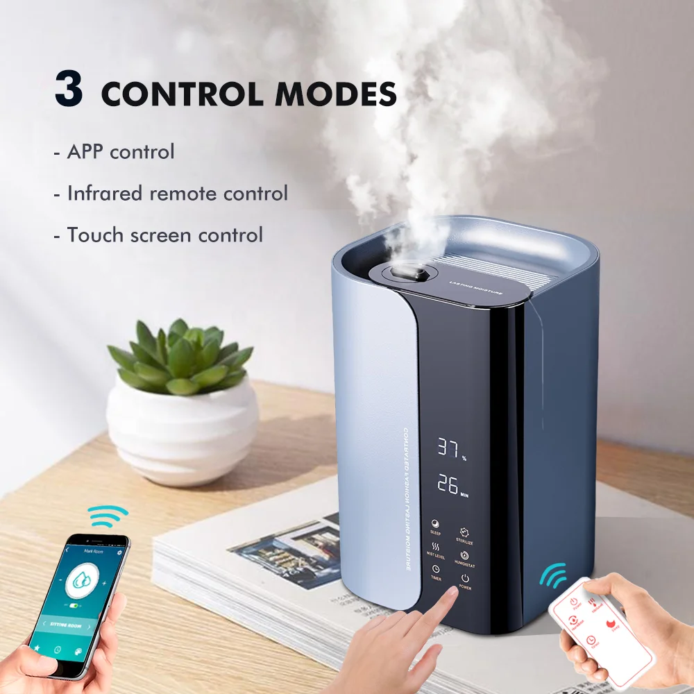 Custom Smart Home Tuya WIFI Control 5L Big Capacity Ultrasonic Aroma Diffuser Cold Warm Mist Desktop Air Humidifier