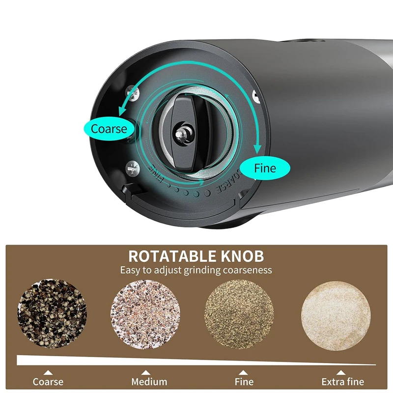 Unit-Charging Gravity Automatic Pepper Mill Electric Salt and Pepper Grinder Set with USB Rechargeable Charging Base LED Light