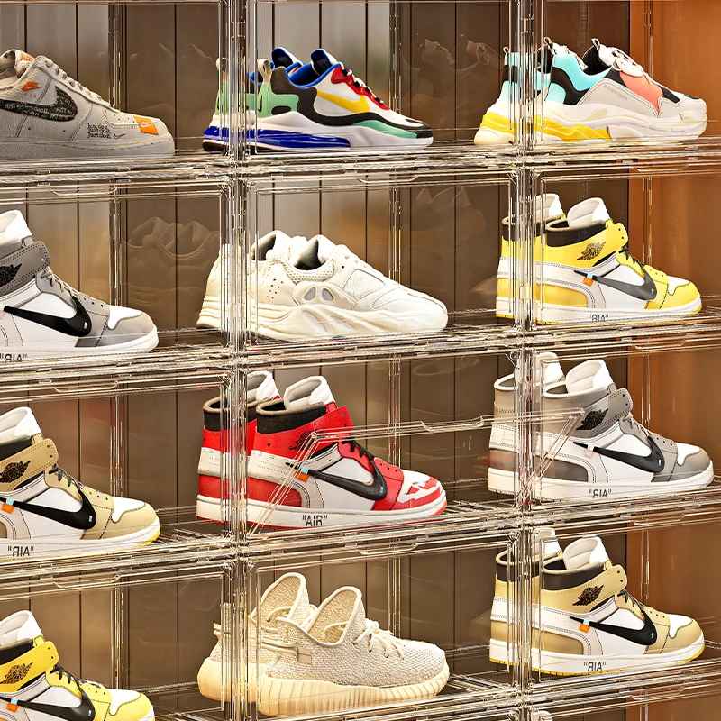 Wannuo 2024 New Hot Sale Sneaker Display Shoe Box Clear Stackable Plastic Transparent Shoe Box With Magnet