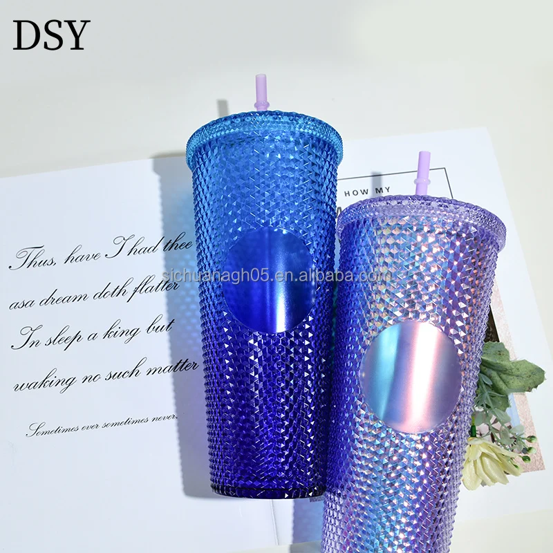Dashuya Wholesale 24oz Double-Layer Material Studded Tumbler with Straw Use for Coffee Cup