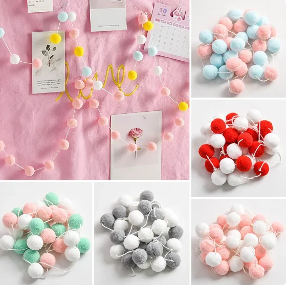 200cm Nordic Style Handmade Felted Wool Balls Garland Kids Room Ornament Wall Hanging Home Decor Nursery Pom Pom Garland Gifts