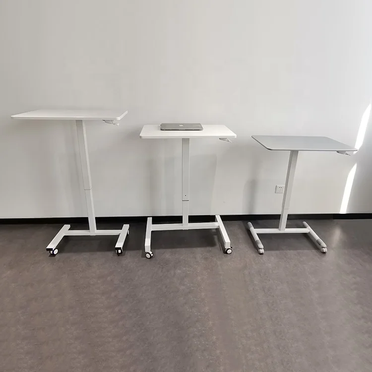 Movable Pneumatic Height Adjustable Standing Computer Desk Lifting Mobile Sit Stand up Desk with Wheels