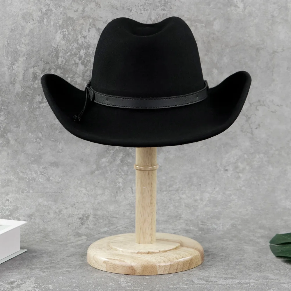 LiHua Wholesale Unisex 100% Wool Felt Large Brim Cowboy Hat Men Customized Leather Cowboy Hats