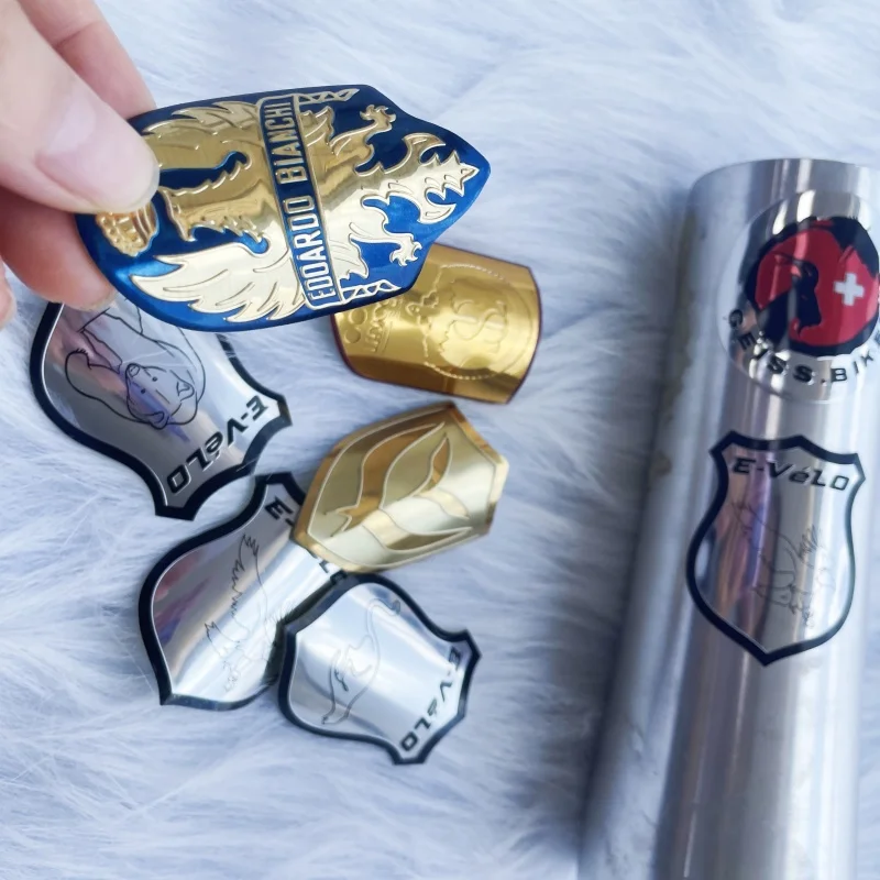 Private custom sports running bike frame reflective 3d sticker metal embossed aluminum tag waterproof design badge