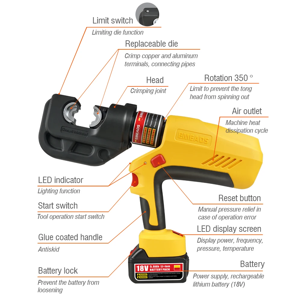 EBS-400 85C 1220H 400mm2 12T Crimping Cutting Punching Battery Operated Electric Hydraulic Crimping tool  Hydraulic Cutter