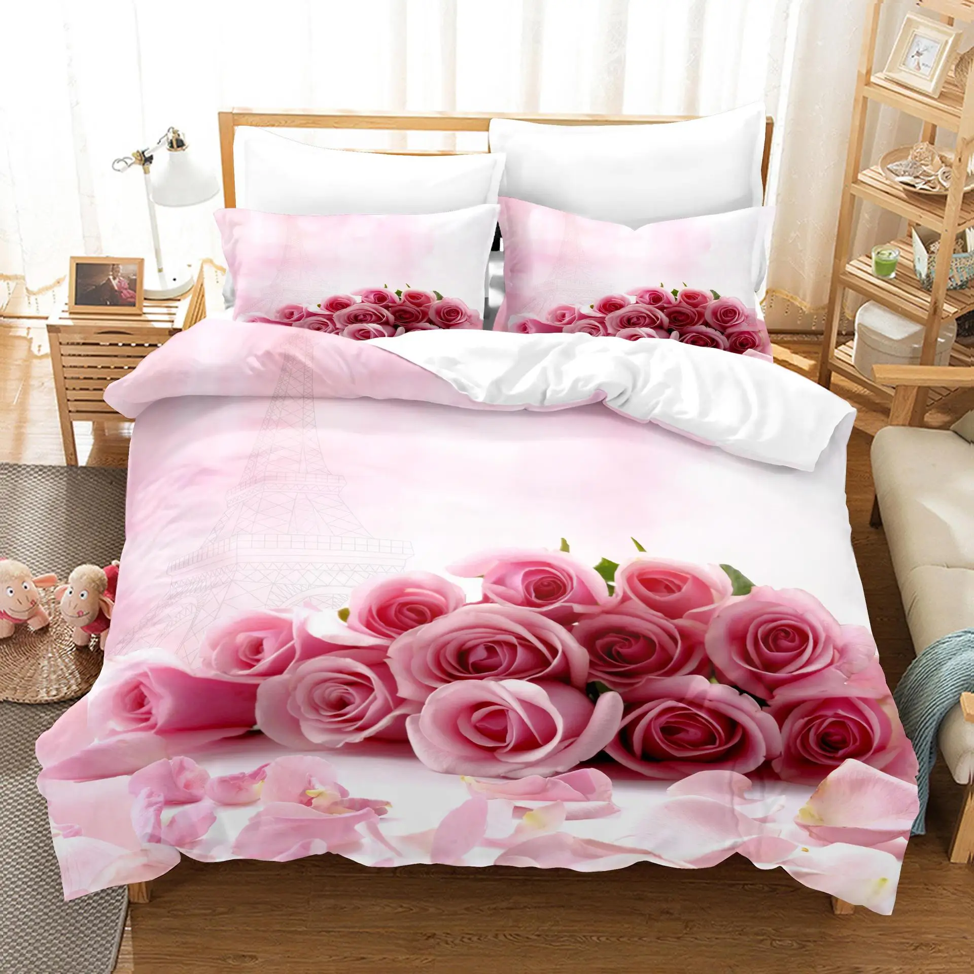 Red Rose Bedding Set Quilt Duvet Cover Comforter Pillow Case