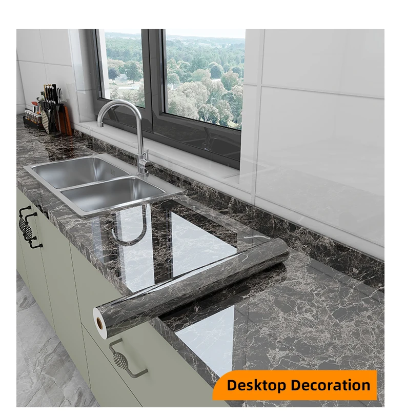 High Gloss 3D Marble Wallpaper for Kitchen Decor PVC Contact Paper Peel and Stick Roll Design Factory Price Wall Panels