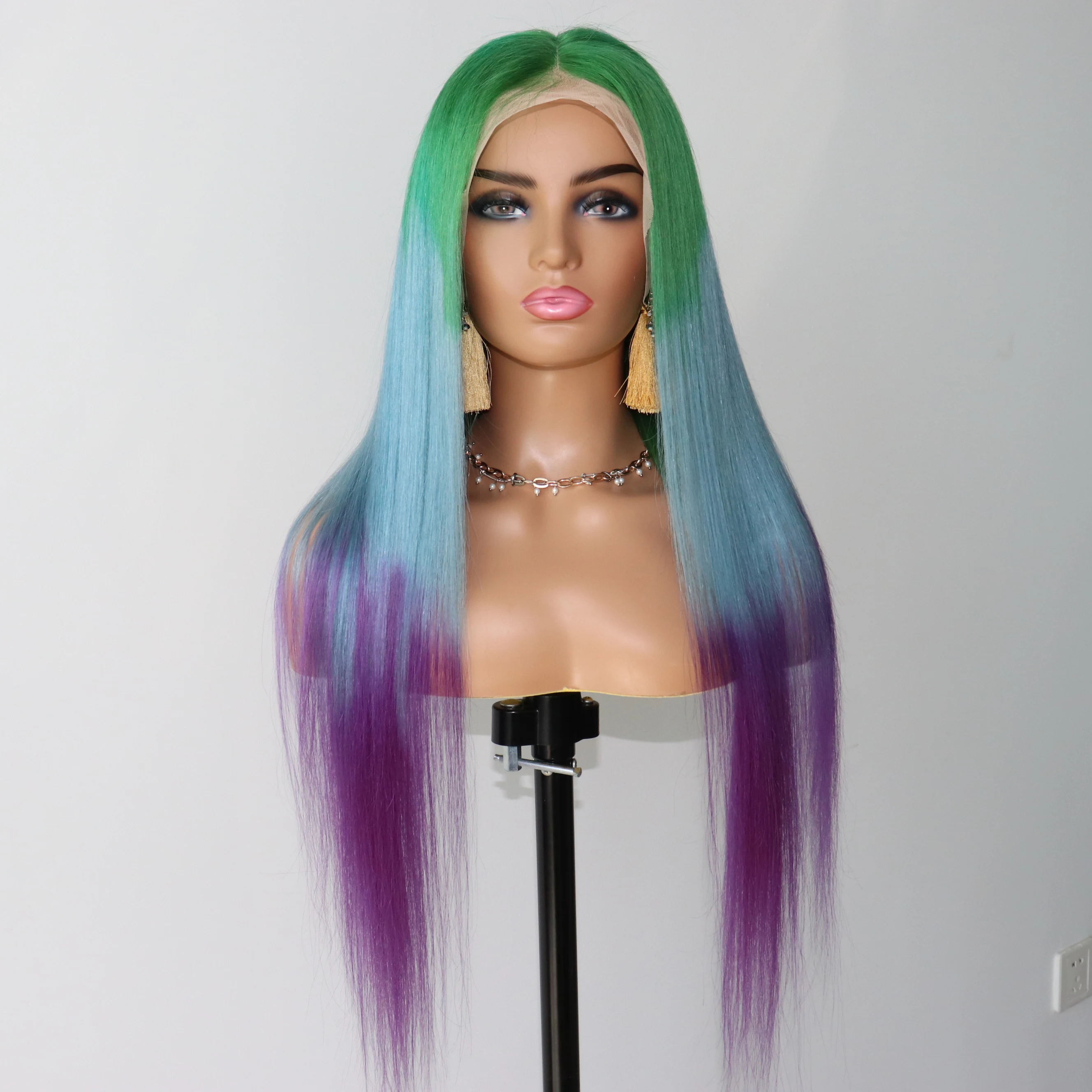 Hair Manufacture Wholesale Cheap Price T Color Green Blue Purple Lace Front Wig Silky Straight Wave Wig