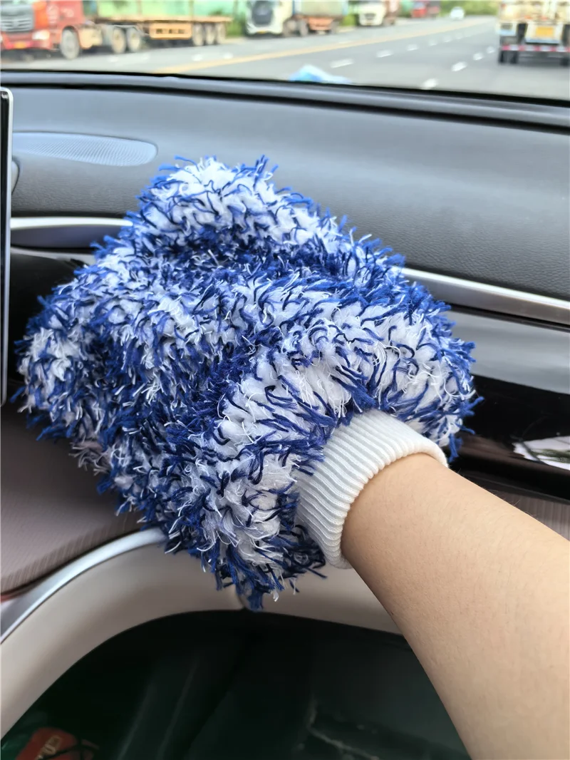 SHODA Wholesale Double Side Coral Velvet Car Wash Sponge Brush Mop Mitts Microfiber Car Wash Glove for Car Cleaning