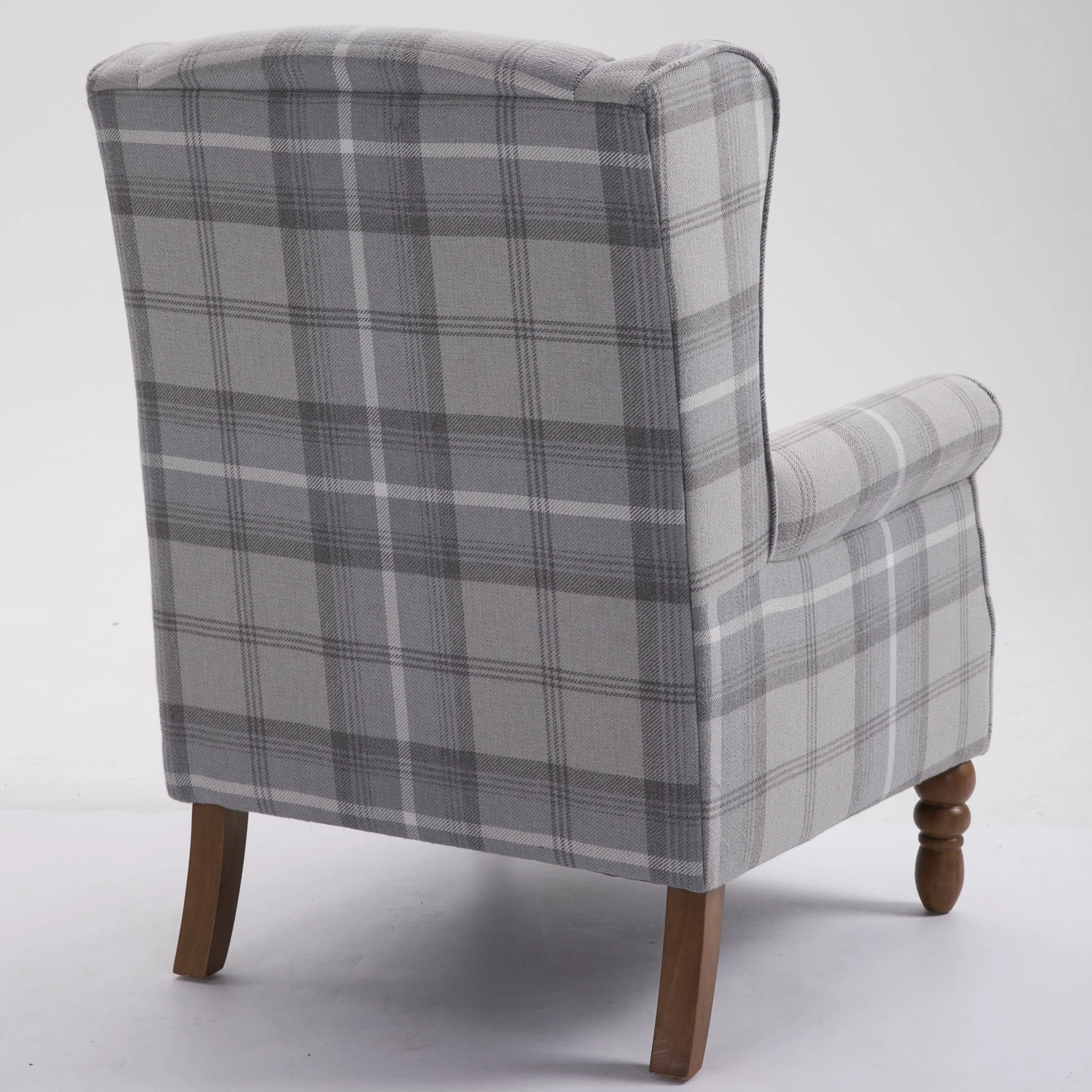 Classic Grey Fabric Upholstered Solid Wood Legs Living Room Accent Chair Armchair