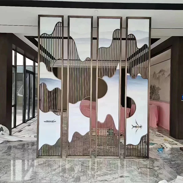 Chinese Style Stainless Steel Partitions Screens Hall Room Divider Stainless Steel Screen Partition Unique