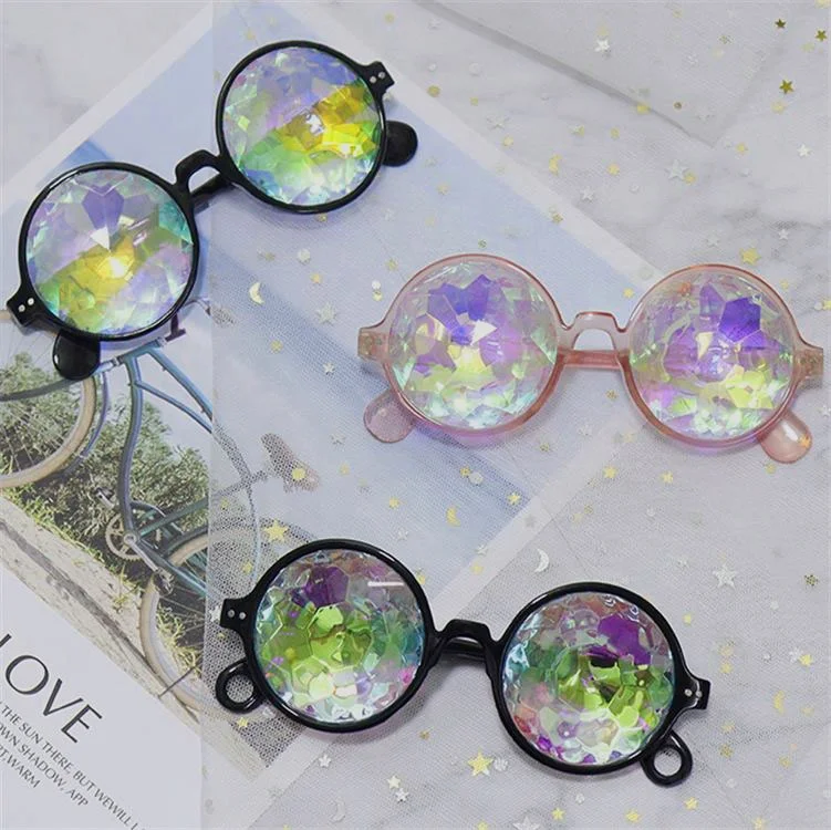 Cheap Unisex Glasses Kaleidoscope Colorful Sunglasses Pink Diffracted Lens Party Christmas Luxury Decoration Sunglasses