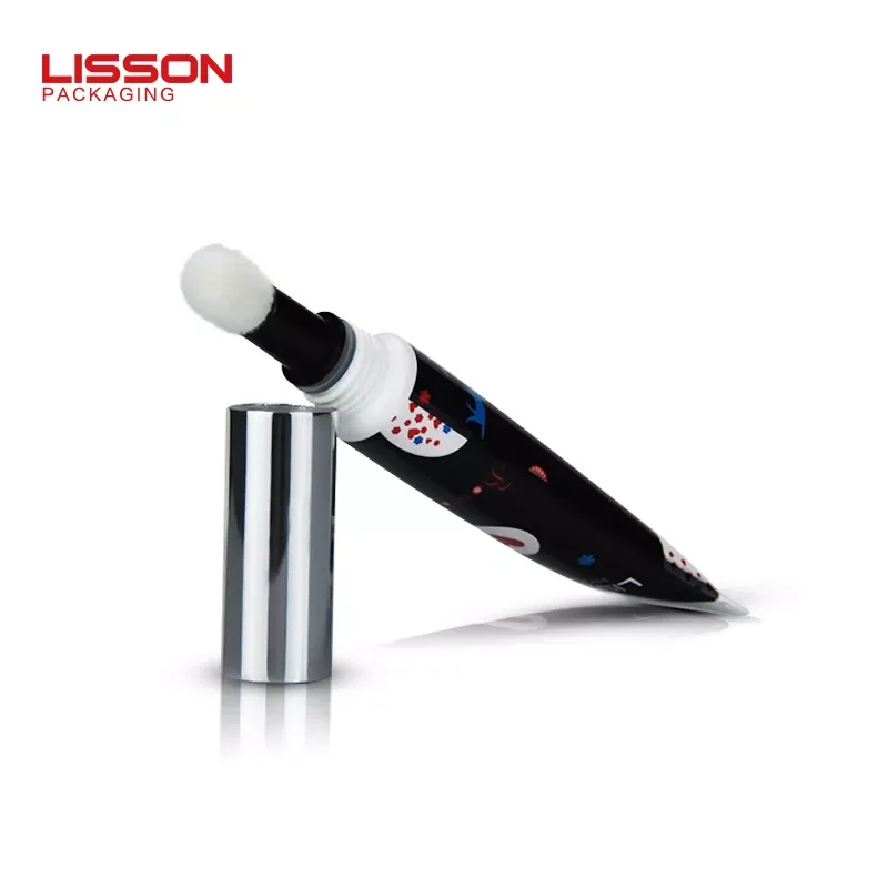 Lip Gloss Plastic Tube Cosmetic Empty  8ml OEM Logo Surface Inside Cap flocking applicator