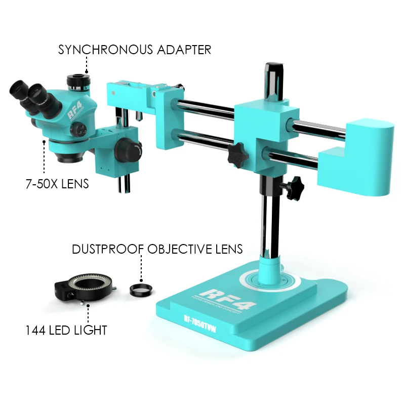 RF7050TVW Double-arm Boom Stand Trinocular Microscope with 144 LED Light and Dustproof Len Mobile Phone Maintain Tools