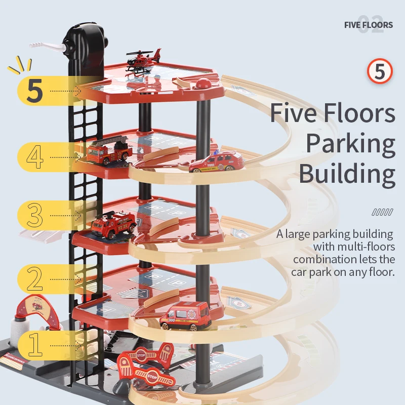Kids educational DIY five floors parking toys garage track car parking lot building toys
