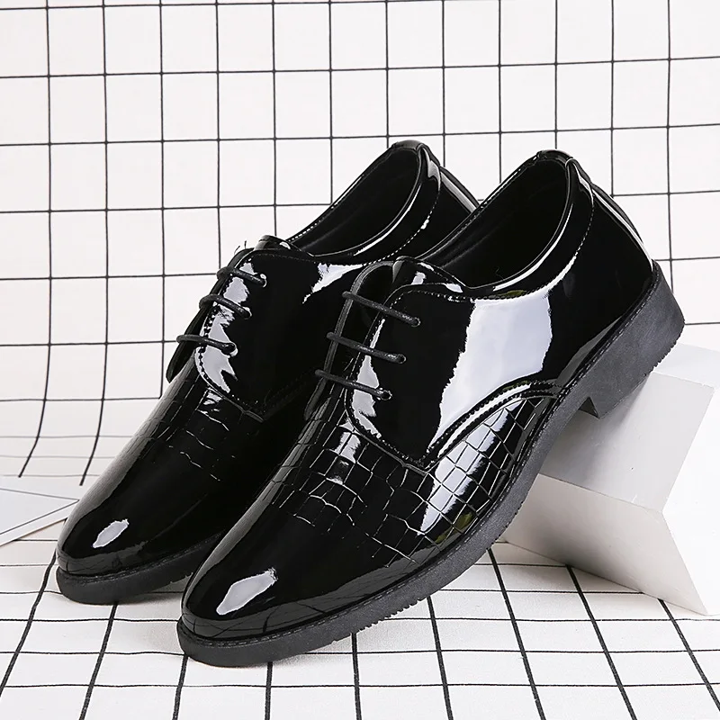 Новая мужская модельная обувь Молодежная деловая британская черная повседневная кожаная официальная