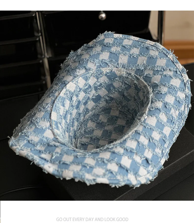 Unisex Retro American Blue Western Cowboy Hat with Sun Protection Brim Summer Travel Shade for Adults Outdoor Sports Scene