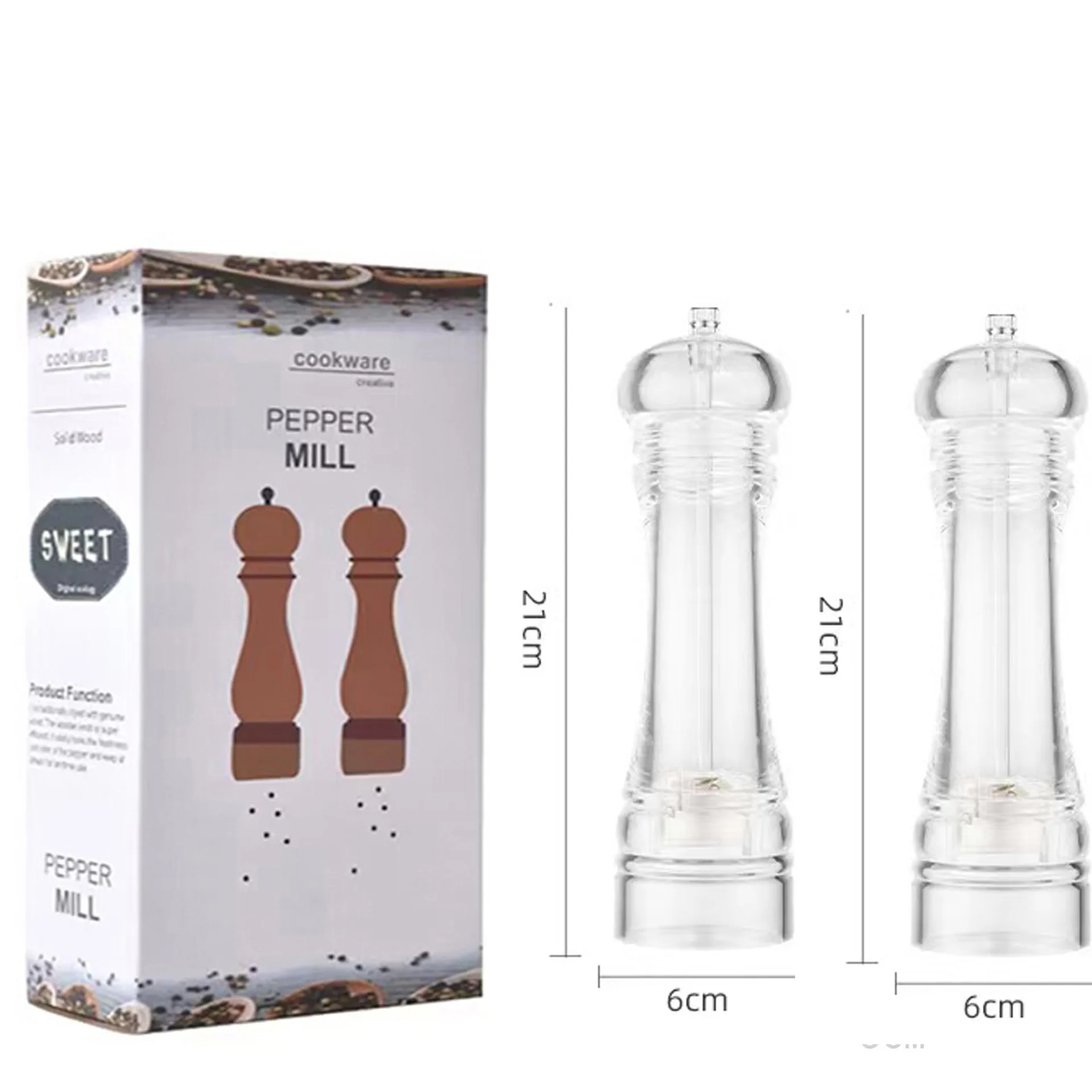 BST 6 inch Manual acrylic salt and pepper mill ceramic shaker kitchen transparent pepper grinder mechanism