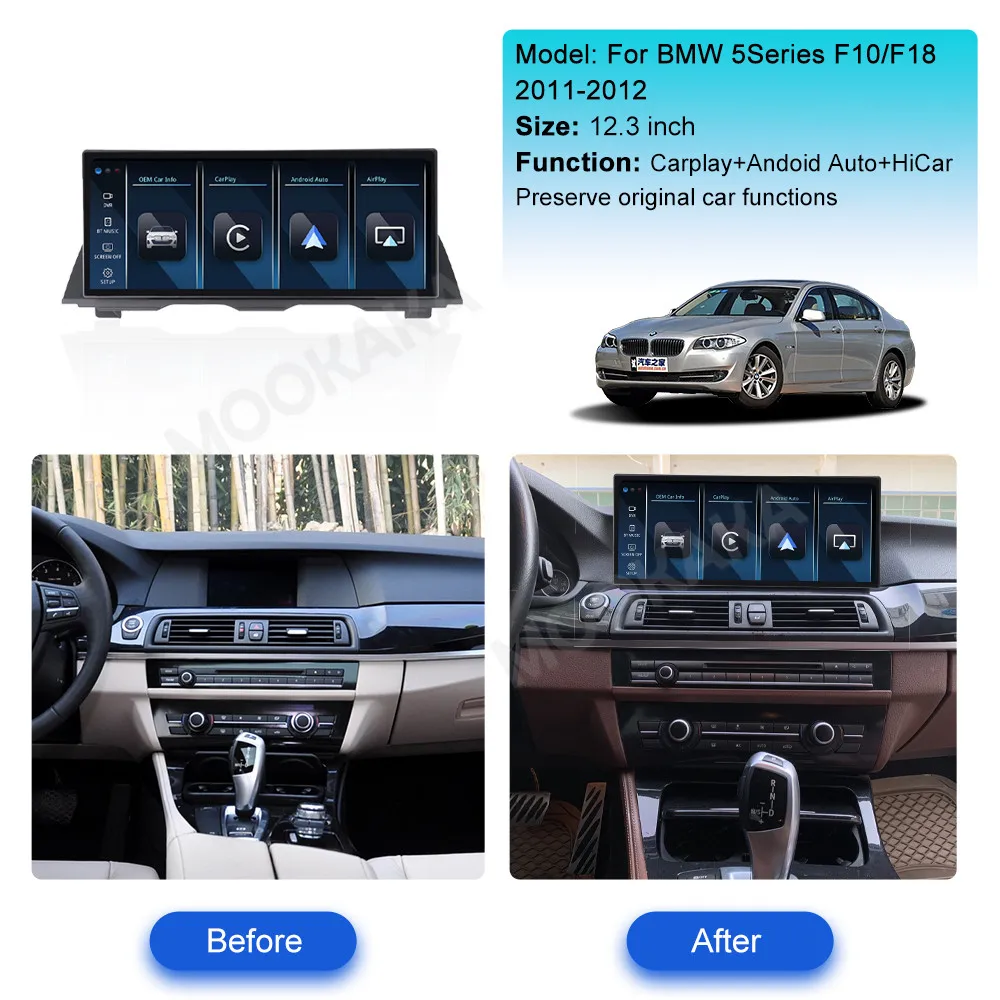 MOOKAKA 12.3 Inch Car Radio For BMW 5 Series F10/F18 2011-2012 Car Multimedia DVD Player GPS Navigation Car Stereo