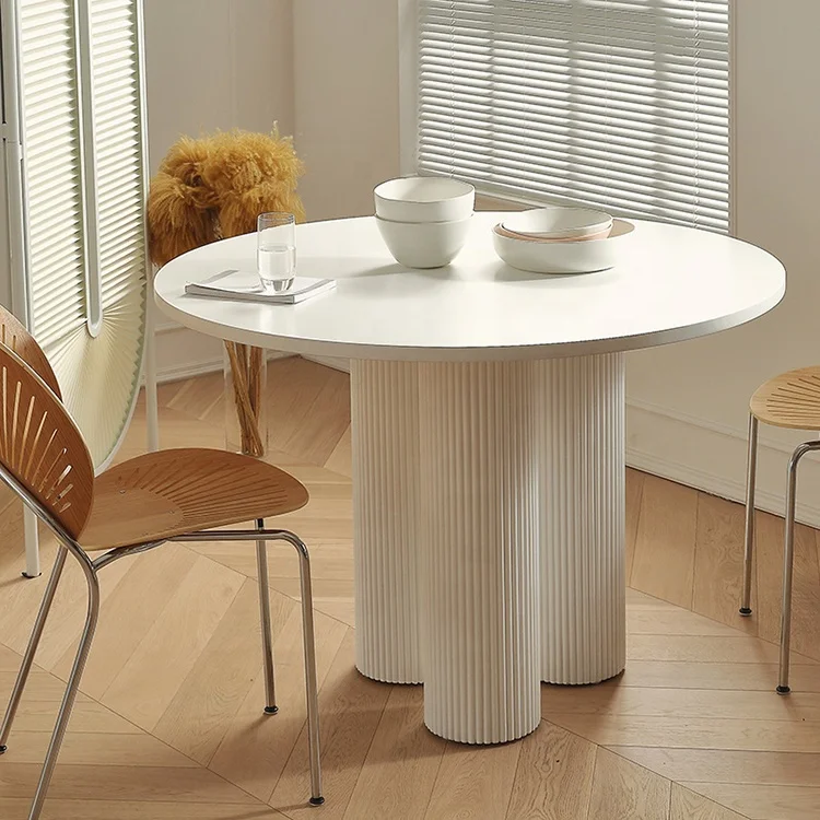 Wholesale modern design custom solid wood legs round marble stone plate dining table