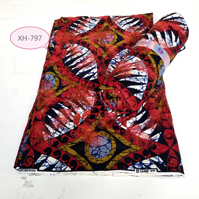 New African Full Sequins Wax Fabrics Nigeria Ankara Lace Printed Materials 6Yards/Pcs Sewing Dress