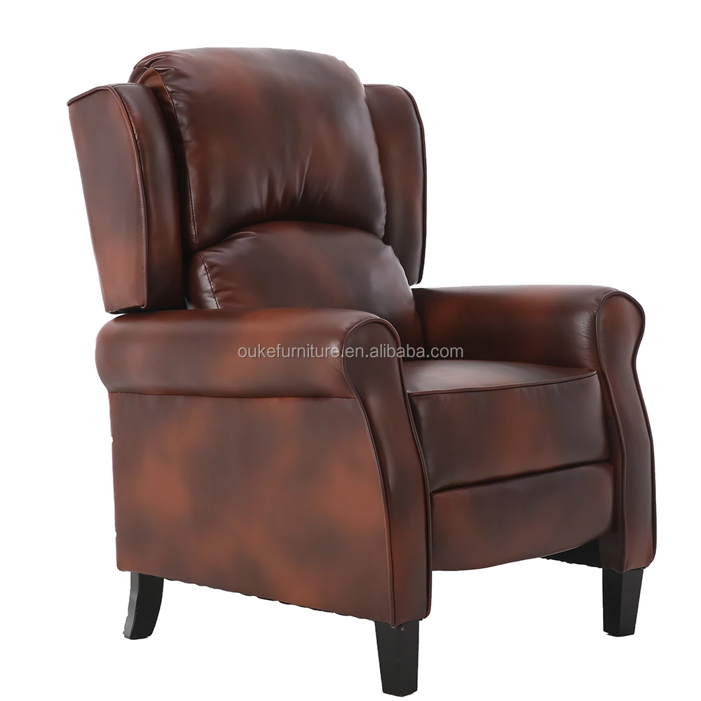 Wing Back Faux brown leather living room single recliner sofa