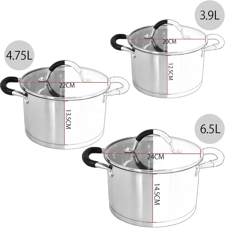 Vinod cookware kitchen ware sets stainless steel pot cooking cauldron wicca straight side glass cover home usage