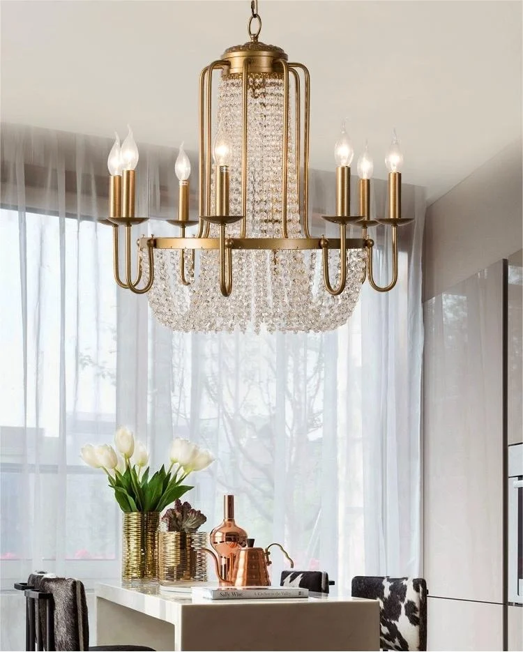 High Quality Wrought Iron Pendant Lights Villa Living Room French Rococo Large Candle Crystal Chandelier Wedding Hanging Lamp