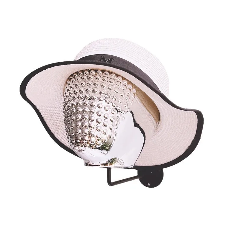 New silver plating head mold mannequin hat display rack on the wall hat rack wall wig display rack with hooks