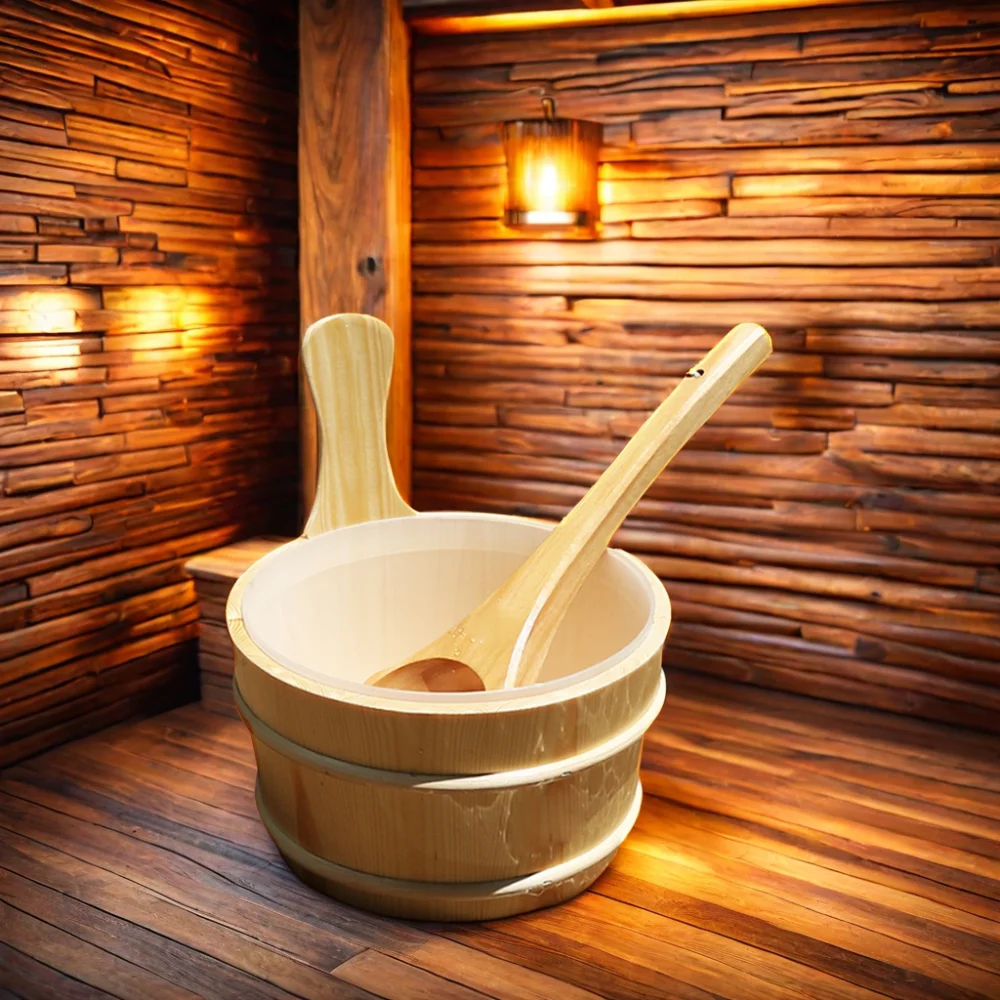 Wooden Sauna Spa Accessories for Dry 1 Person Capacity Pine 6KW Stove Infrared Heating Bucket Spoon Included