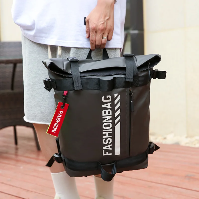 ZR192 New Student Bag with Large Capacity Printing Fashion Leather Film Waterproof Sports Outdoor Backpack for Men