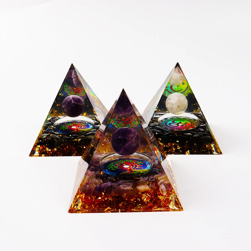 Energy Generator Orgone tower Citrine Peridot Healing Natural Crystal ball chakra chip stone energy Pyramid Meditation Tool