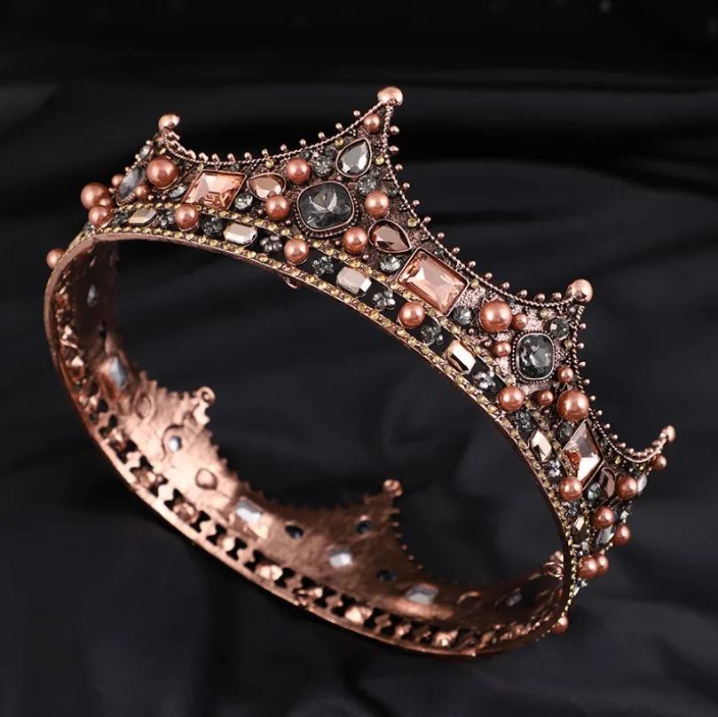 16cm baroque luxury round tiara jewelry rhinestone vintage crown diamond king queen crown