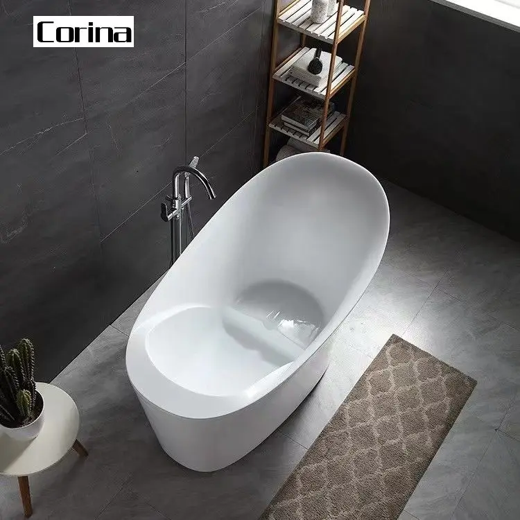 Oval stone white bath tub with high back and seat artificial stone solid surface mini bathtub