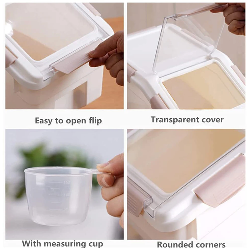 Pet Food Storage Container with Wheel and Lid Plastic Pet Food Bin 22lb for Home Kitchen Dog Cat Food Rice Grain Cereal Storage