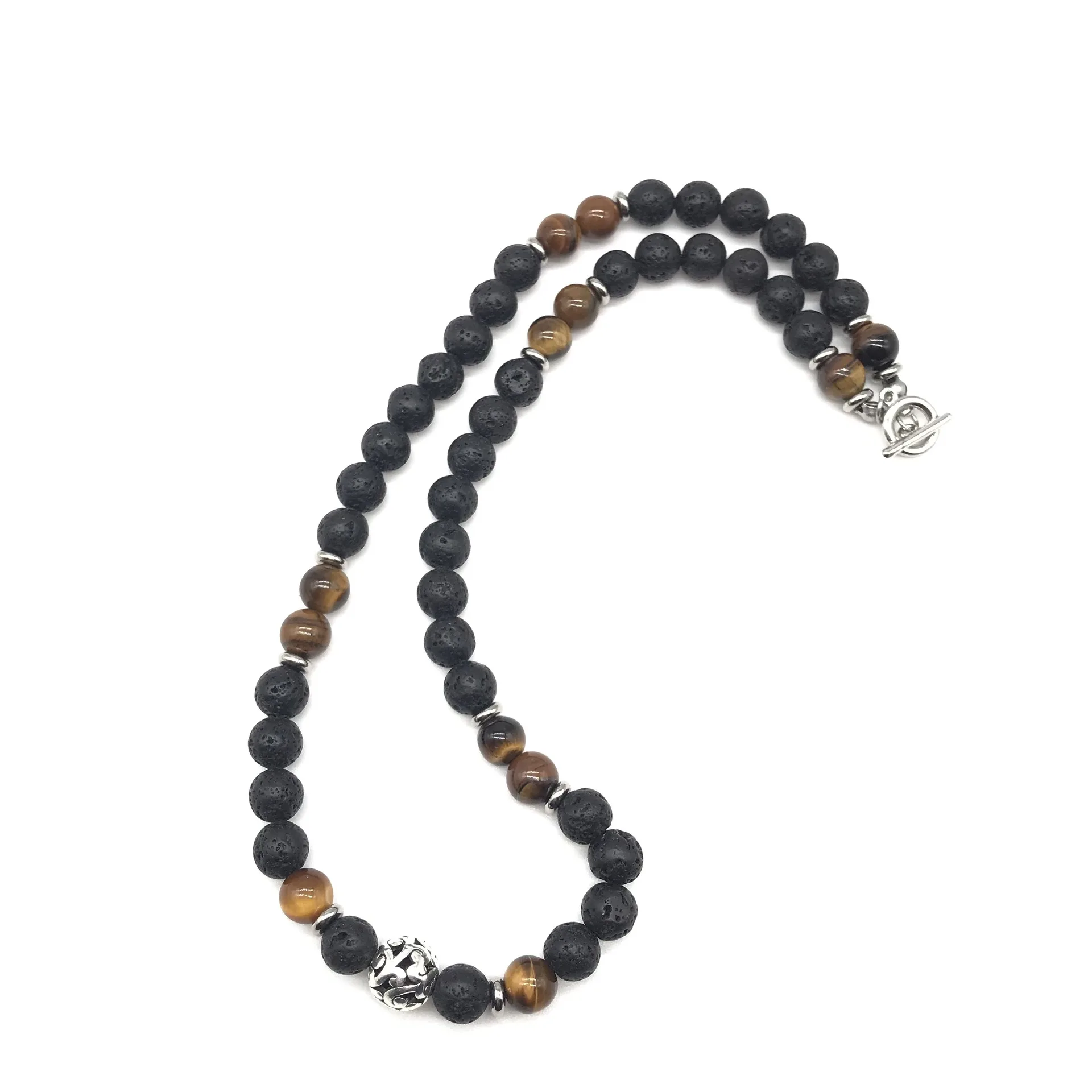 Natural Tiger Eye Stone Chain Natural Stone Necklace Matte Onyx Hematite Beads Stainless Steel Ot Buckle Chokers Necklace