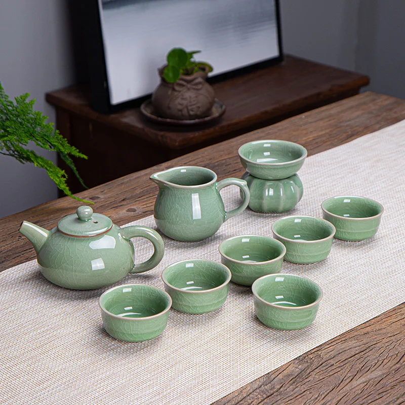 Ten Piece Set Of Kung Fu Tea Utensils Sleek Guan Kiln Ceramic Teapot Kuai Ke Cup