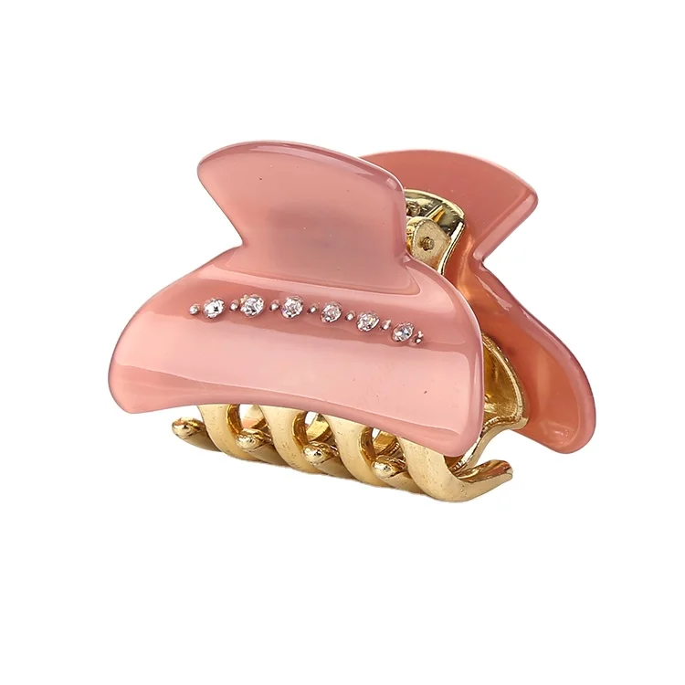Attractive style pink acetate high quality Korean hair claw clip with golden claws hair claws with little diamond
