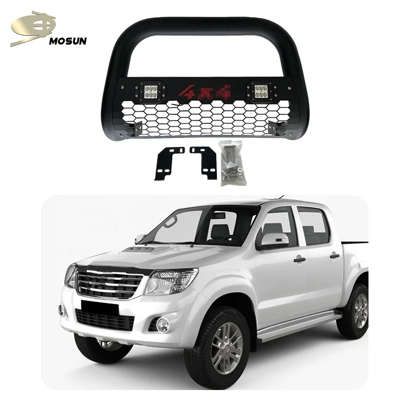 ABS Auto 4x4 Stainless Steel Bull Bar Mud Flap Front Grille Bumper Guard With Led Light For Toyota Hilux Vigo 2011-2015