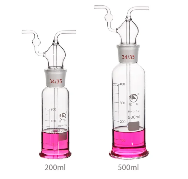 Glass dual open lab bottle glassware Lab Gas Washing Bottles Laboratory Gas Wash Bottle