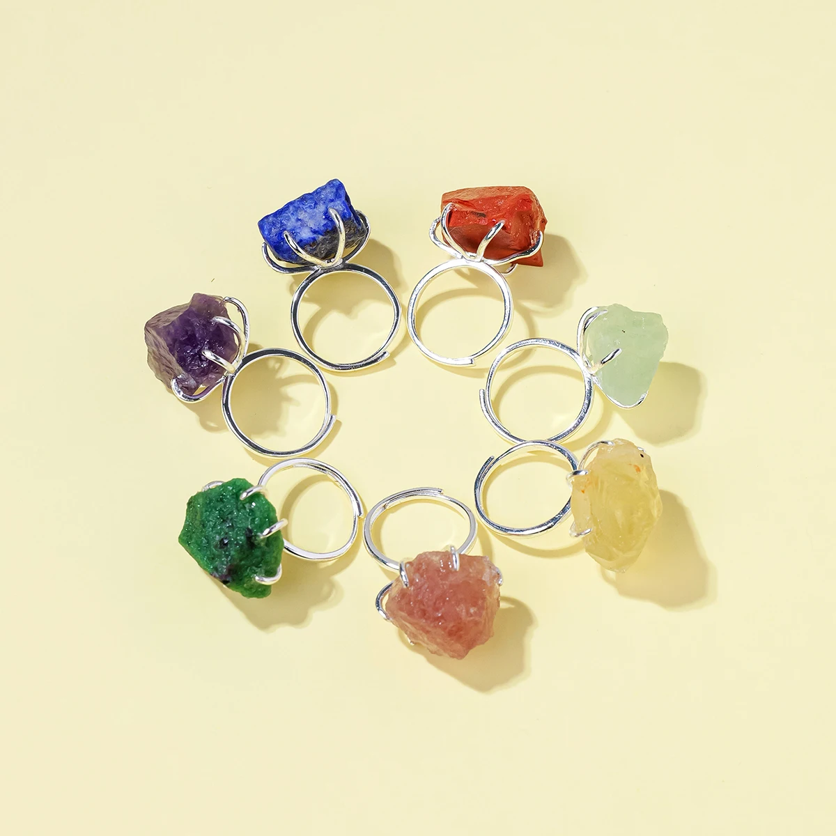 Wholesale selling natural crystal rough stone ring amethyst clear quartz citrine lazuli lapis fluorite irregular crystal jewelry