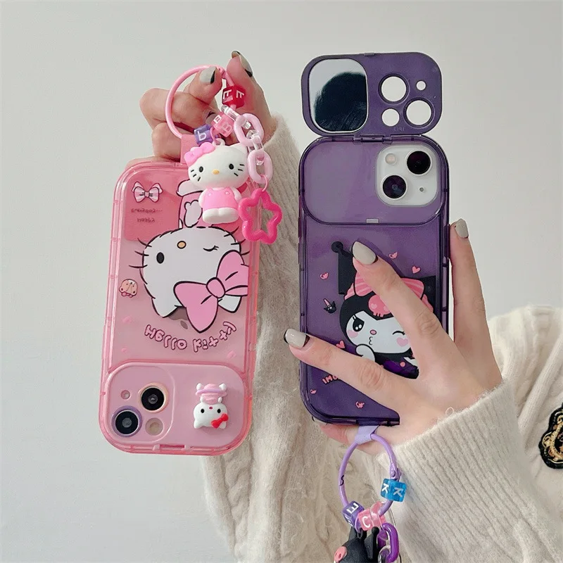 Sanrio Hello kitty kuromi melody cinnamoroll с кукольными украшениями зеркало для макияжа чехол телефона Iphone 11 12 13 14 Pro Xs Xr